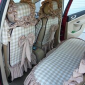 订制女神款 通用座垫套 花边格子全包汽车坐垫套女士亚麻四季