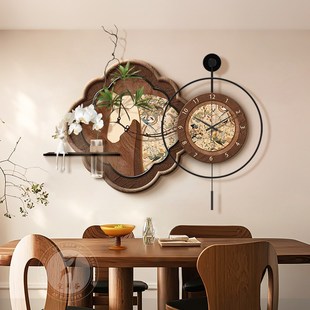 法式中古风餐厅挂钟装饰画水培绿植复古钟表挂墙客厅立体时钟挂画