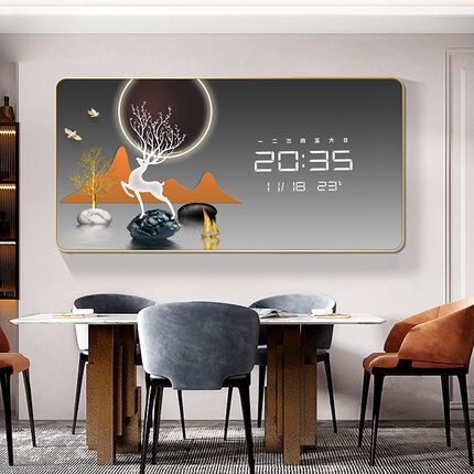 LED插电款数显电子钟表现代轻奢挂钟客餐厅装饰画挂钟灯光时钟