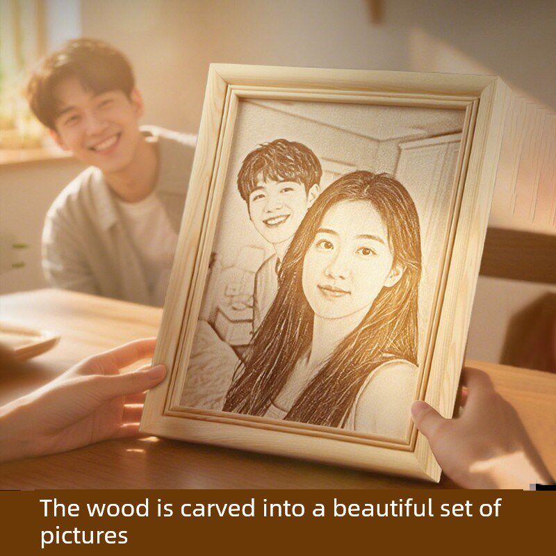 送给女友的生日礼物中国情人节实用高端男友木刻照片定制相框纪念