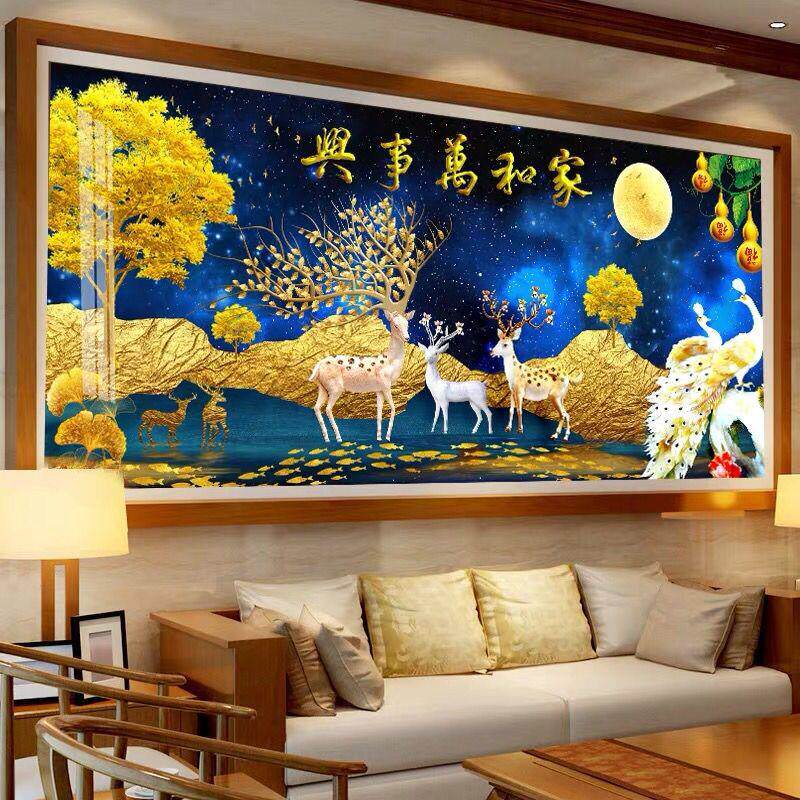 钻石画家和万事兴十字绣孔雀发财麋鹿风景客厅钻石画满钻点钻石绣