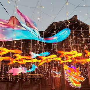 现货豫园鱼灯商业街网红打卡吊挂鱼群防水发光鱼灯笼岭南非遗鱼灯