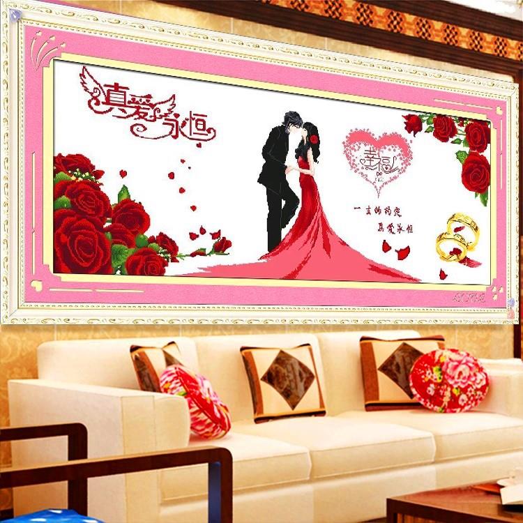 真爱永恒婚礼结婚十字绣成品绣好新中式百年好合客厅装饰画可带框