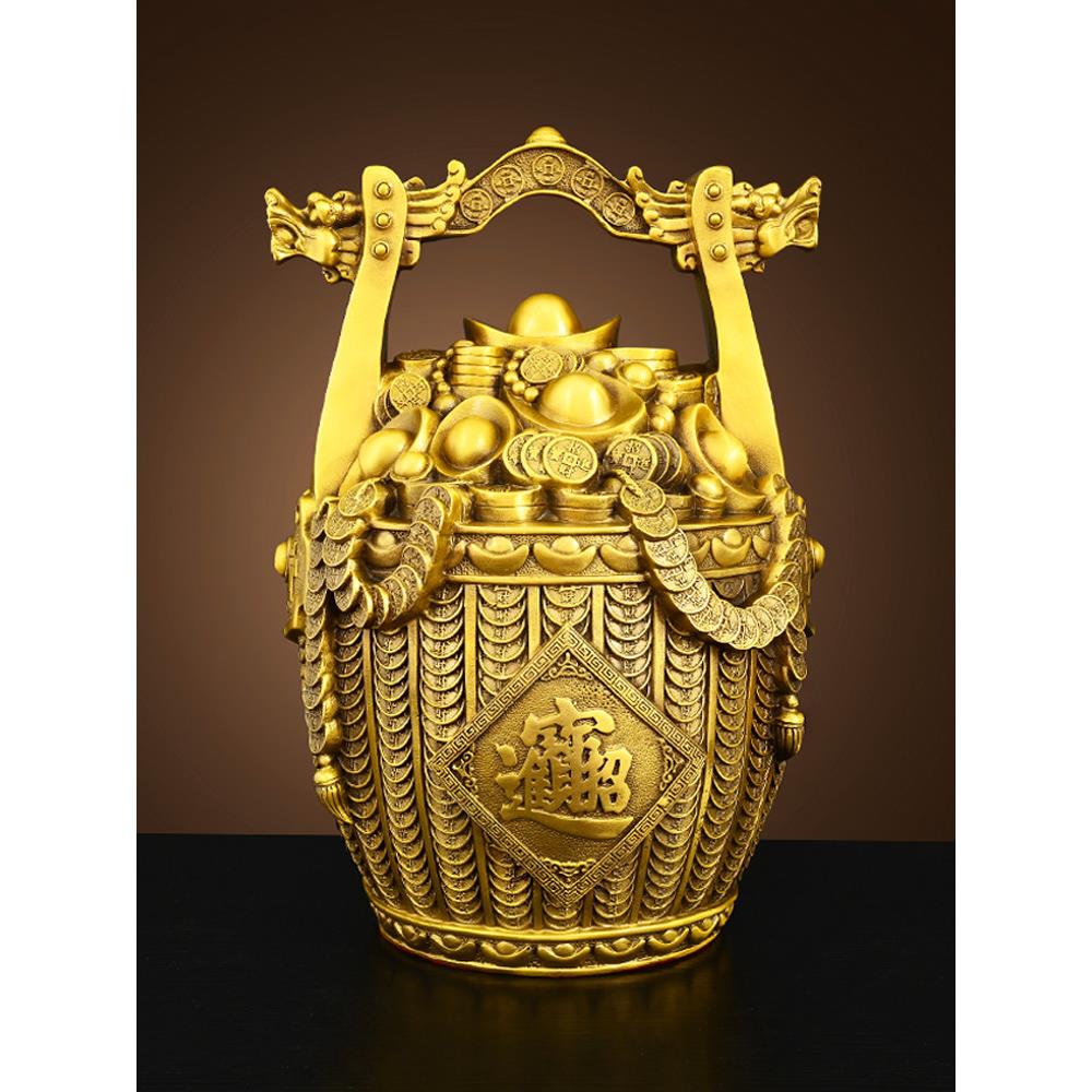 采购产品铜桶金饰品吸引财富,客厅店开业礼品,家居装饰品,纯黄