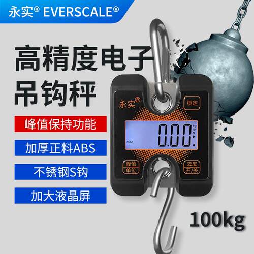 手提称拉力计峰值保持测拉力吊钩秤牛顿握力器可携式电子秤300kg