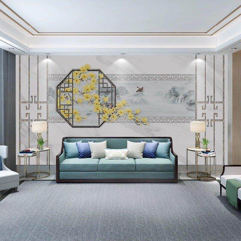2026新款电视背景墙画新款客厅影视墙仿大理石竹木纤维快装护墙板