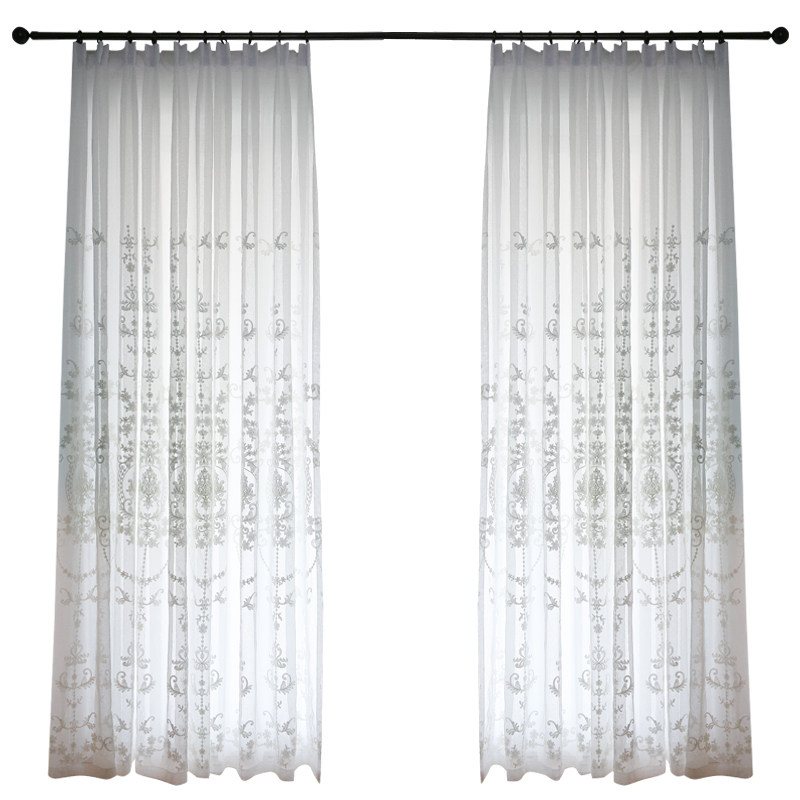 北欧风格纱帘白色窗纱简约绣花客厅窗帘2021年新款欧式刺绣卧室薄