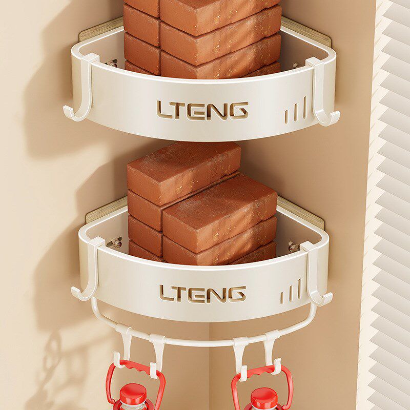 蓝速卫生间浴室三角置物架免钉壁挂式厕所洗手间墙转角奶白收纳架