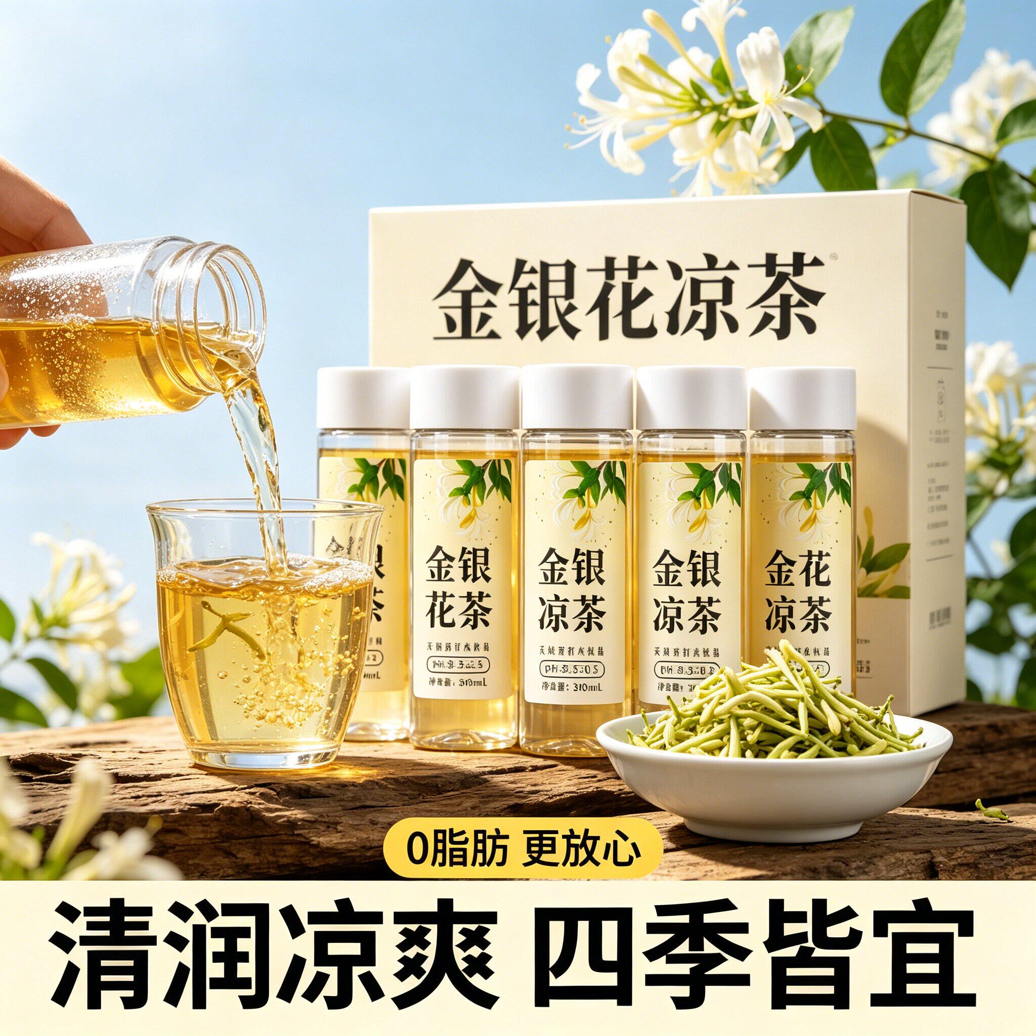 金银花凉茶饮料四季健康凉茶饮品整箱植物金银花花茶解渴