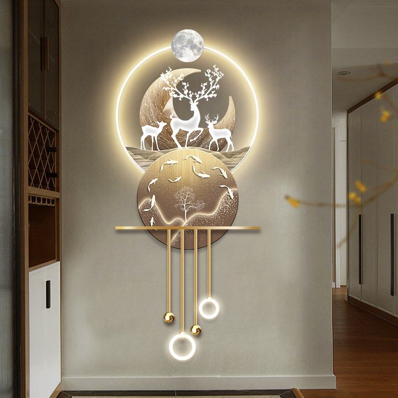 九鱼图新中式入户玄关装饰画山水画高档立体LED壁灯走廊过道挂画,家居饰品,现代装饰画,淘宝优惠券,粉丝福利购,淘宝优惠卷