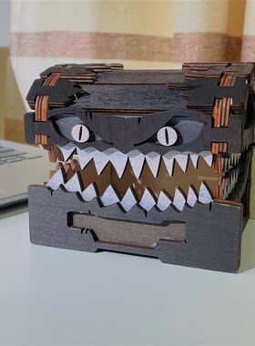 很凶狠的箱子小心被咬!怪物宝箱收纳盒子创意木质工艺品摆饰