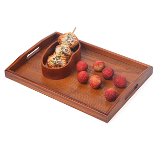 日式木质托盘长方形茶盘水杯托盘家用木盘子餐盘端菜盘带把手复古
