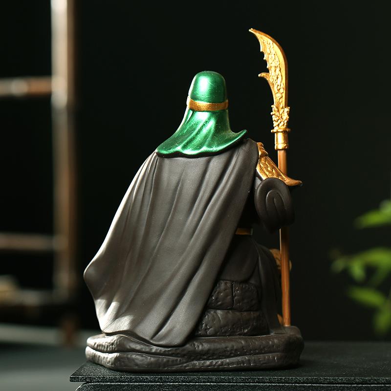 紫砂茶宠武财神关公招财茶盘摆件复古手工描金武圣关羽青龙偃月刀