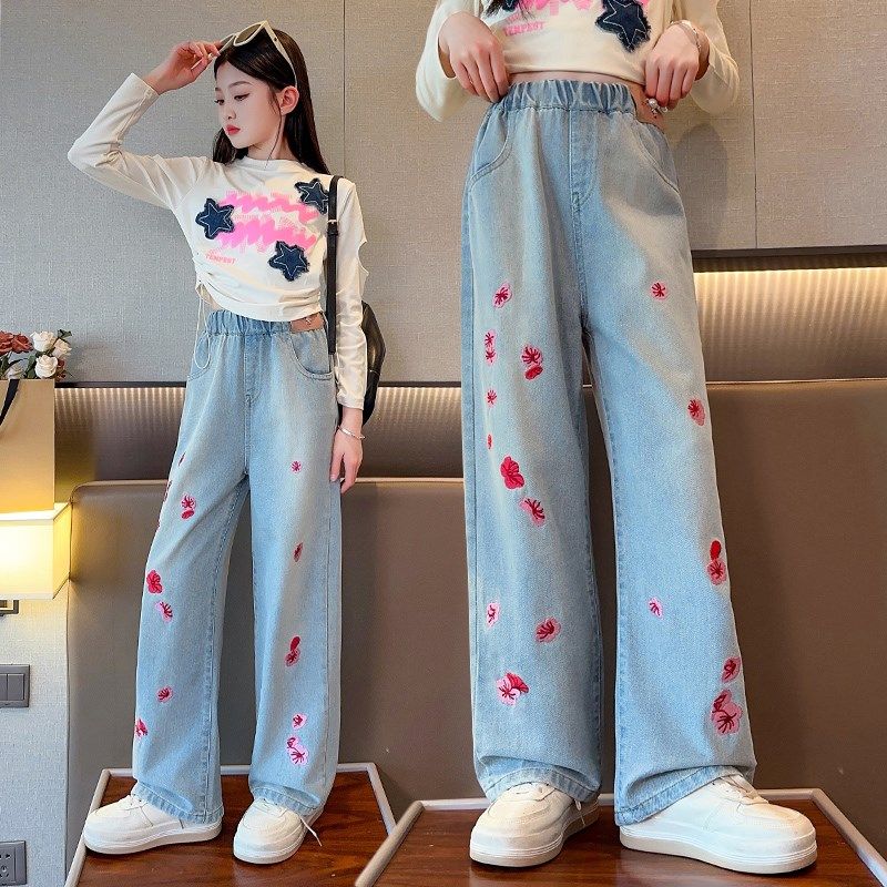 女童牛仔裤阔腿裤2024新款春季儿童长裤女大童春秋款宽松裤子洋气,童装/婴儿装/亲子装,裤子,淘宝优惠券,粉丝福利购,淘宝优惠卷