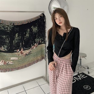 女上衣长袖外穿子的背带裤打底搭配T恤小衫修身牛仔秋衣春秋内搭