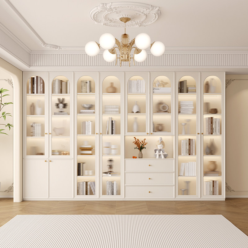 法式奶油风客厅书房组合书柜展示柜一体靠墙玻璃门书架储物柜,住宅家具,组合书柜,淘宝优惠券,粉丝福利购,淘宝优惠卷