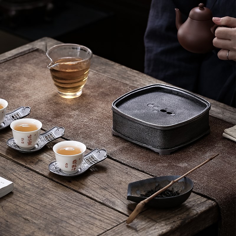古锡壶承干泡台复古功夫茶具茶盘建水养壶茶承托盘壶垫蓄水高档