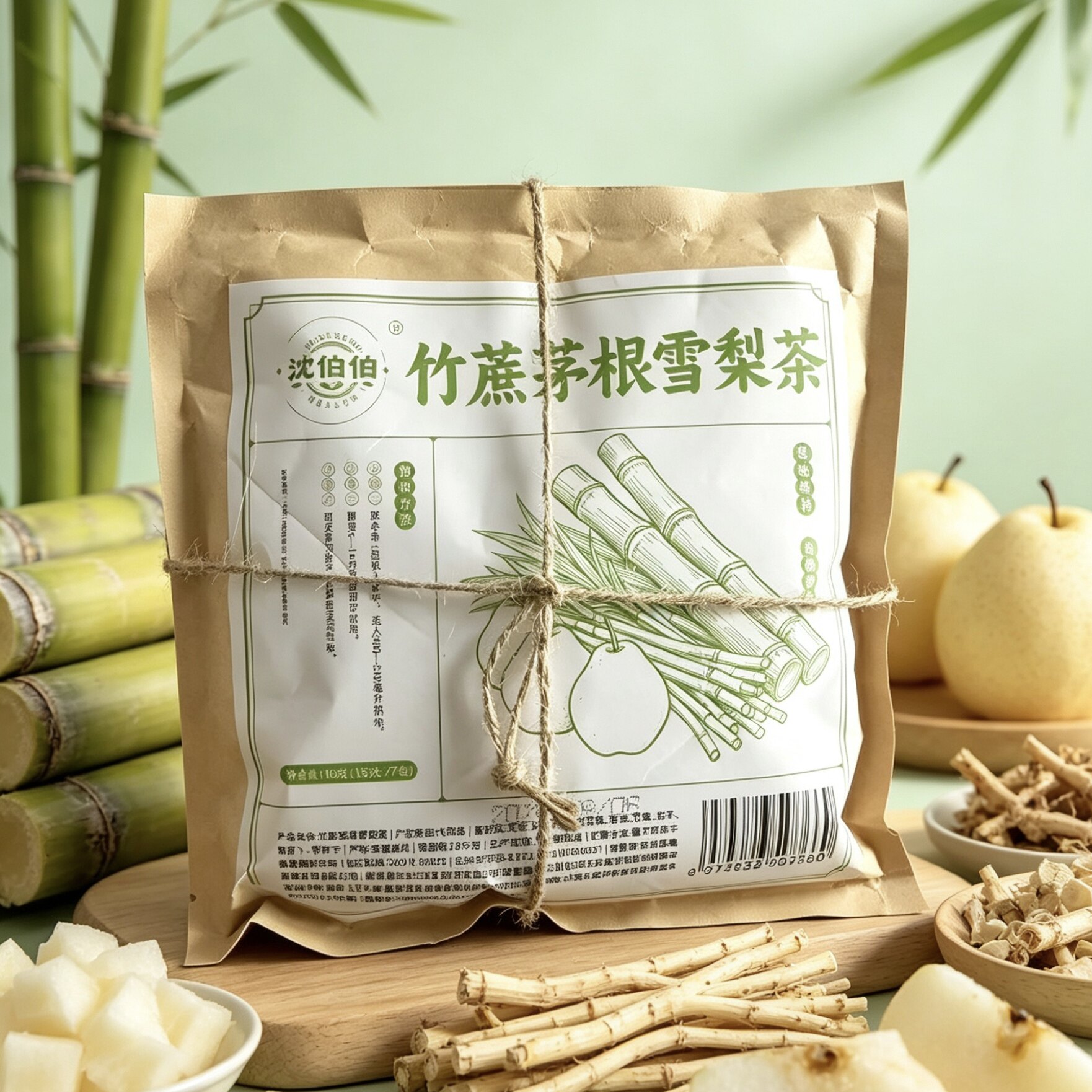 沈伯伯竹蔗茅根雪梨茶老少皆宜换季常备清润甘甜泡茶水喝正品