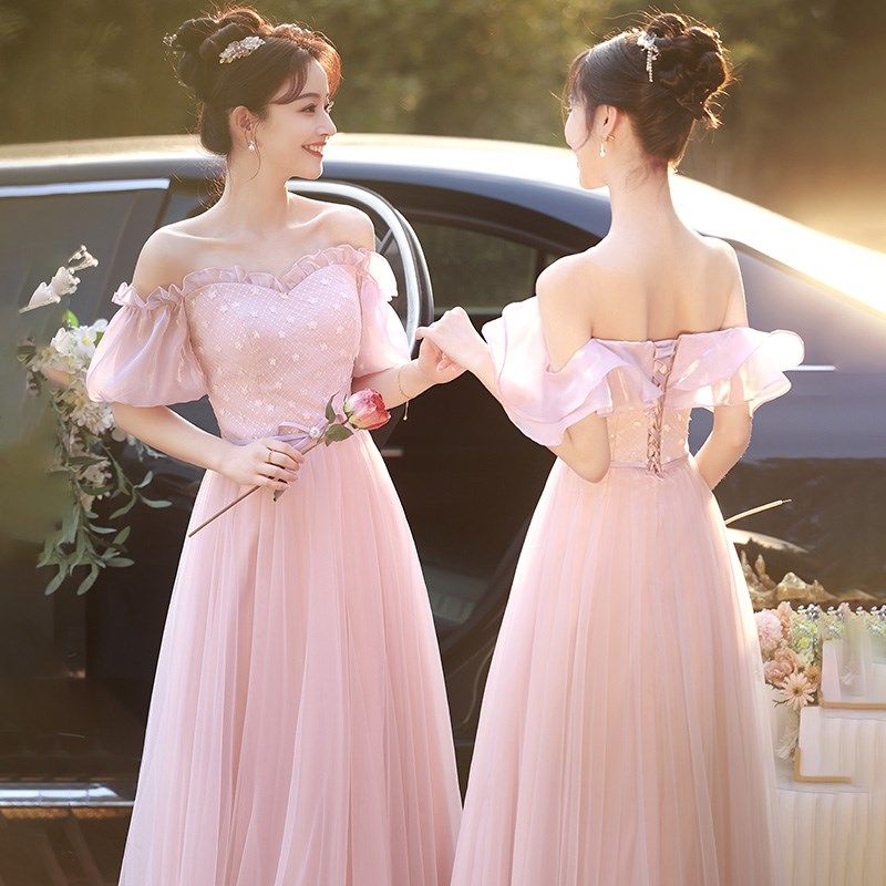 粉色伴娘服2024新款夏季小个子高级感仙气质婚礼姐妹团伴娘礼服裙