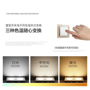 LED双头筒灯吊顶格栅灯长方形射灯嵌入式天花灯双筒灯双排斗胆灯