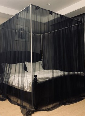 定制黑色拼接床三开门A类宫廷蚊帐家用单人床1.35m卧室纹账架高级