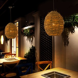 美式乡村复古手工藤编灯具个性创意禅意茶室客栈咖啡厅饭店吊灯
