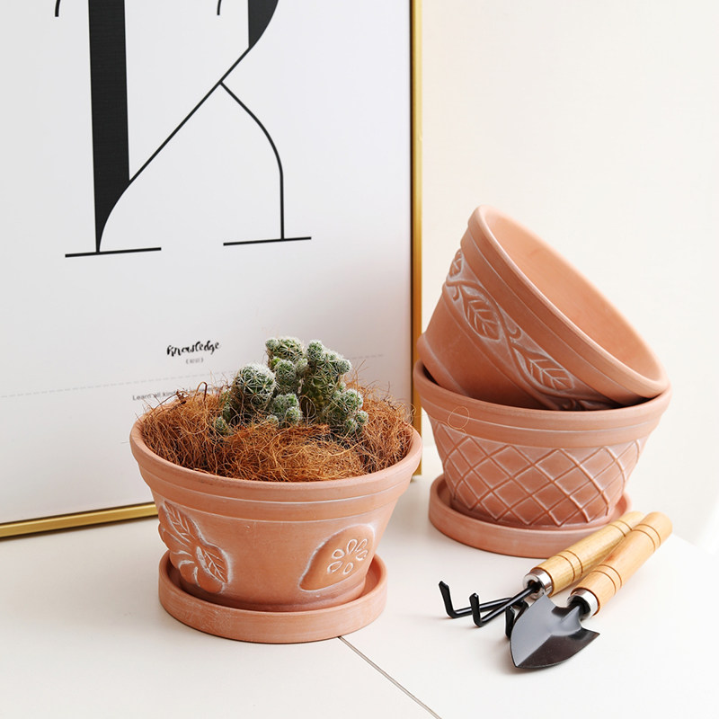 新款圆形矮款水果浮雕红陶花盆多肉植物透气粗陶土陶瓷花盆带托盘,鲜花速递/花卉仿真/绿植园艺,花盆,淘宝优惠券,粉丝福利购,淘宝优惠卷