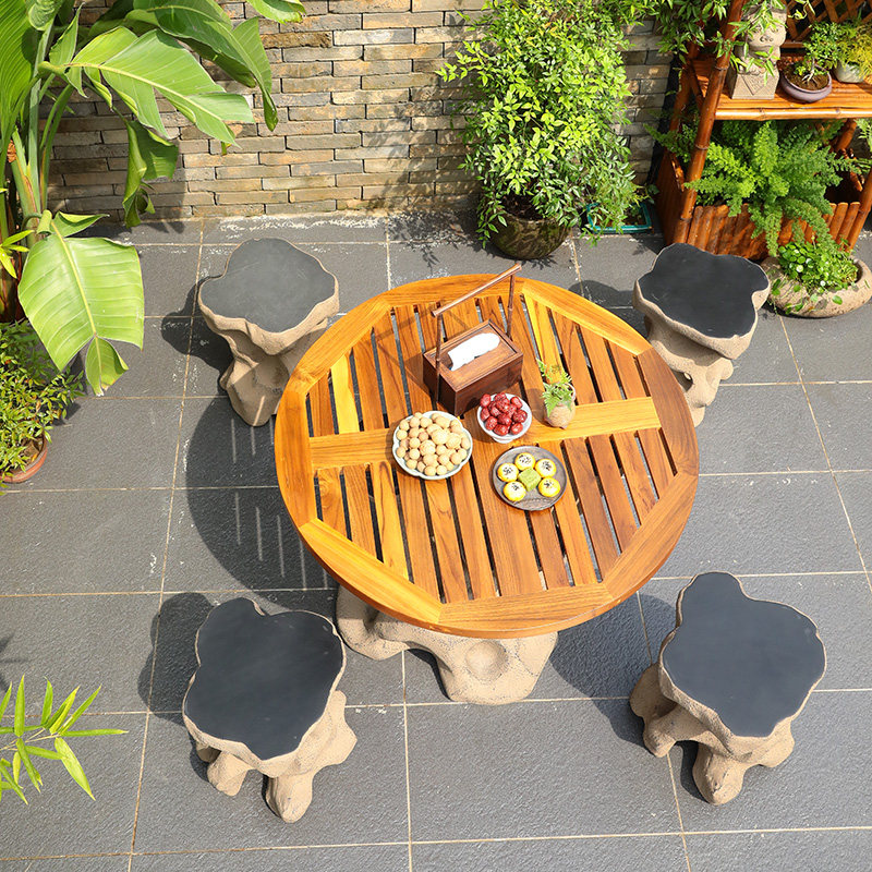 汉韵堂庭院实木桌椅套餐新中式户外花园防腐柚木圆形休闲组合餐桌,家居饰品,户外/庭院摆件,淘宝优惠券,粉丝福利购,淘宝优惠卷