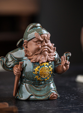 中式历史人物紫砂陶瓷钟馗摆件创意家居客厅玄关电视柜桌面摆件