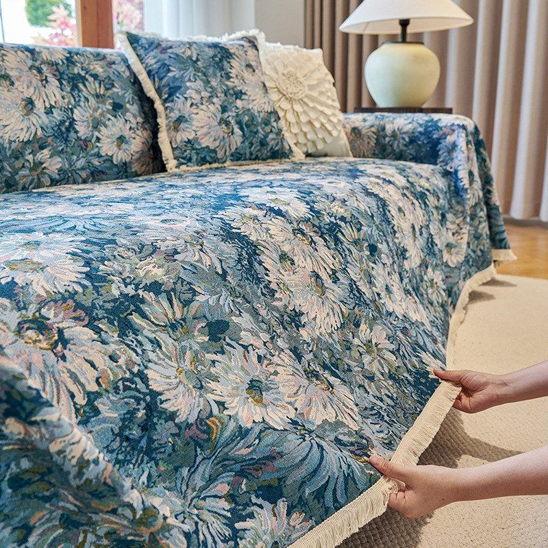 莫奈花园复古风沙发垫提花布艺四季通用防滑耐脏沙发套全包沙发巾,居家布艺,沙发垫,淘宝优惠券,粉丝福利购,淘宝优惠卷