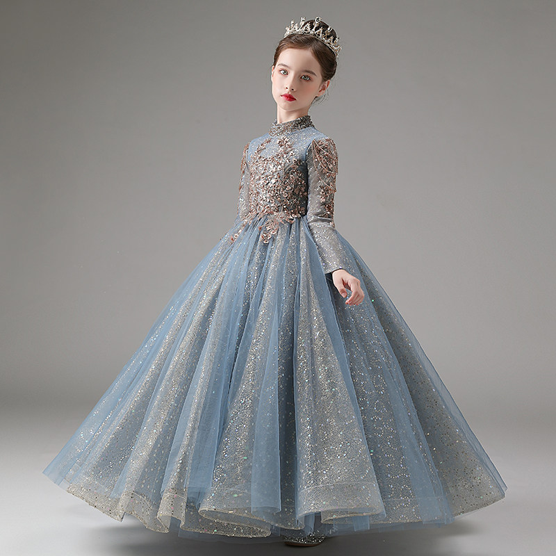 女童高端礼服秋冬长袖生日儿童小主持人钢琴演出服模特走秀蓬蓬裙