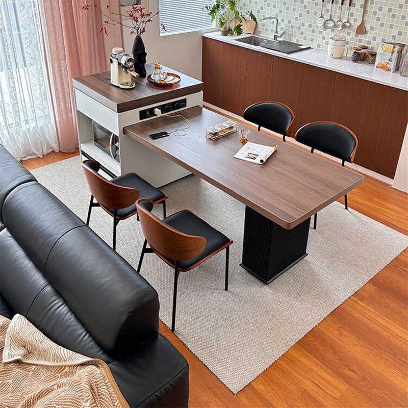 岛台餐桌一体可伸缩家用大户型意式极简黑胡桃木岩板高端餐中岛台,住宅家具,岛台餐桌,淘宝优惠券,粉丝福利购,淘宝优惠卷