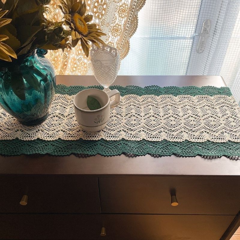 米绿拼接复古桌旗棉线镂空茶几布电视柜五斗柜盖巾鞋柜装饰餐桌布,居家布艺,桌旗,淘宝优惠券,粉丝福利购,淘宝优惠卷