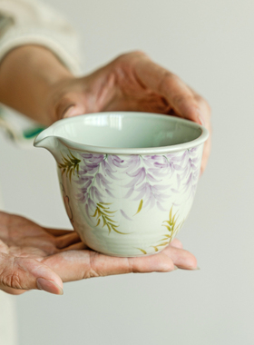 拓土陶瓷公道杯家用女纯手绘萌兔紫藤花泡茶公杯匀茶杯分茶器茶海