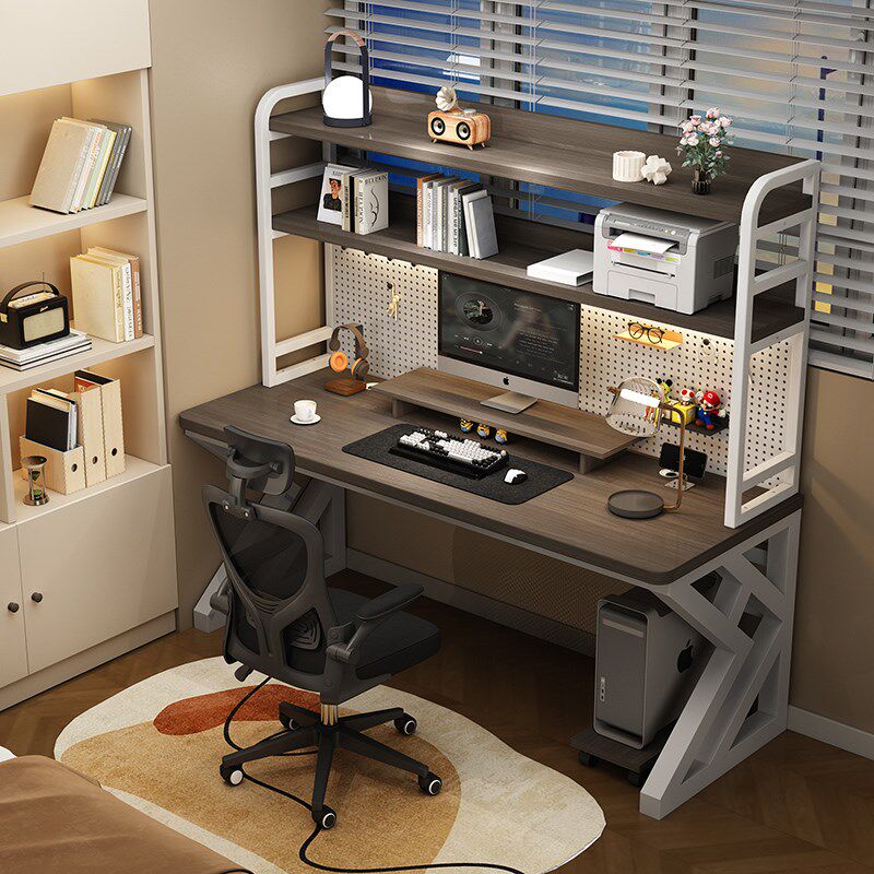 实木儿童学习桌学生书桌书架一体桌可放家用打印机卧室台式电脑桌