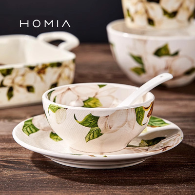 HOMIA玉兰花釉下彩陶瓷餐具套装家用吃饭碗面碗汤碗菜盘子碗碟