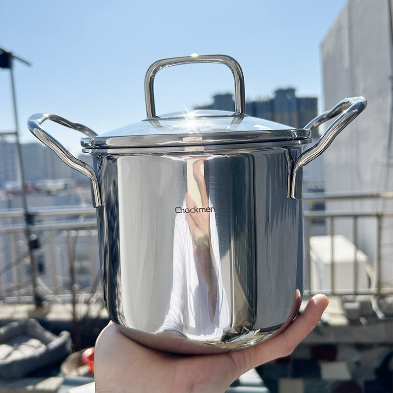 加厚18/10不锈钢小汤锅家用双耳小型煮面热奶锅宝宝辅食锅14cm