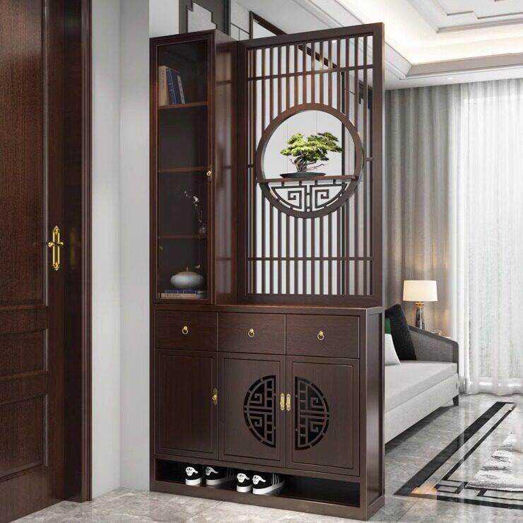 新中式客厅实木屏风隔断柜入户正对门储物双面鞋柜现代一体玄关柜