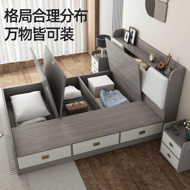 实木高箱床1.8米双人软包家用床加厚多功能板式床出租屋1.1m储物