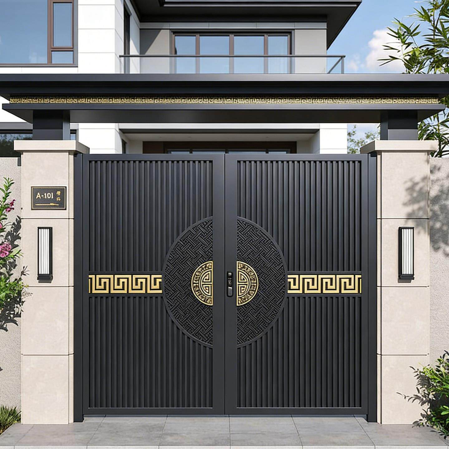 铝合金中式庭院门户外别墅院子大门铁艺自建房电动智能单双开关大