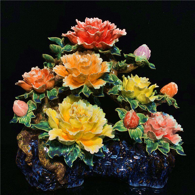 石湾公仔陶瓷牡丹花创意家居客厅玄关电视柜装饰花草摆件乔迁礼品,家居饰品,装饰摆件,淘宝优惠券,粉丝福利购,淘宝优惠卷