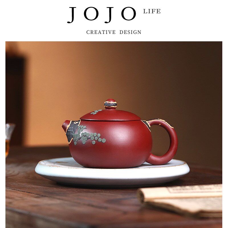 JOJOS L. PD.紫泉涧.茶具紫砂壶原矿大红袍泥绘西施茶壶 笑天