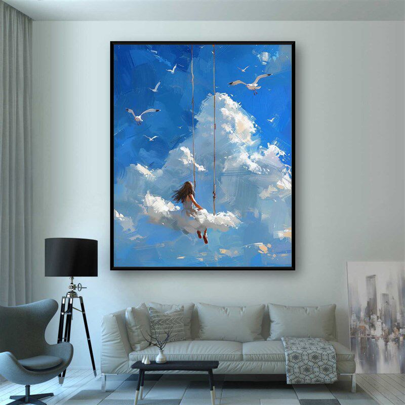 天空云朵治愈系卧室客厅装饰画床头壁画空白墙挂画摆画油画高级感
