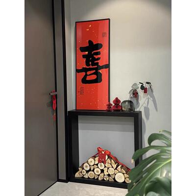 实木入口桌现代简单长箱墙端视图窄桌入口客厅隔断入口柜