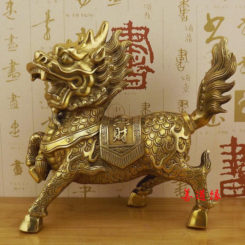 大号纯铜麒麟黄铜麒麟一对办公室客厅吉祥物工艺品摆件家居摆设铜