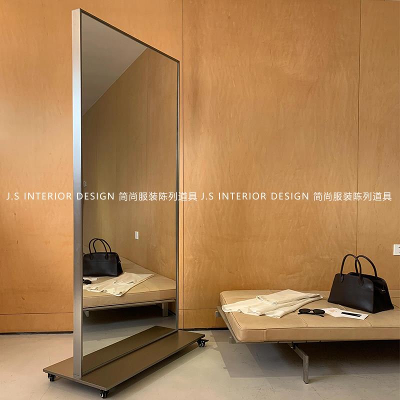 服装店试衣全身镜不锈钢框落地移动镜女装店试衣买手店显瘦镜子