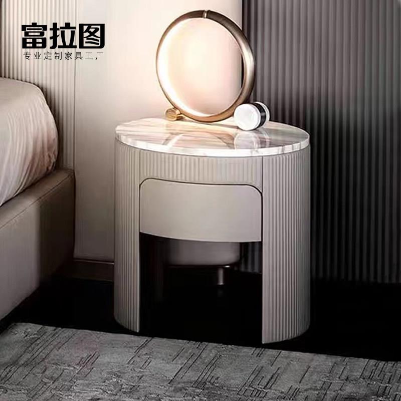 意式极简卧室床头柜椭圆形大理石收纳柜收纳柜现代轻奢床边柜定制