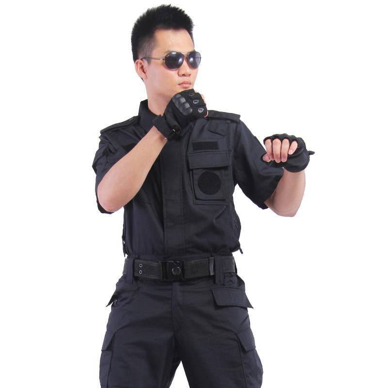 保安服夏装黑色保安网格作战训练服 短袖训练服套装男 安保物业工