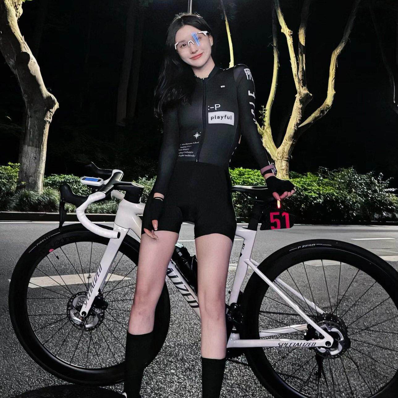 多巴胺长袖骑行服女款公路自行车车速干透气防晒显瘦骑行上衣修身