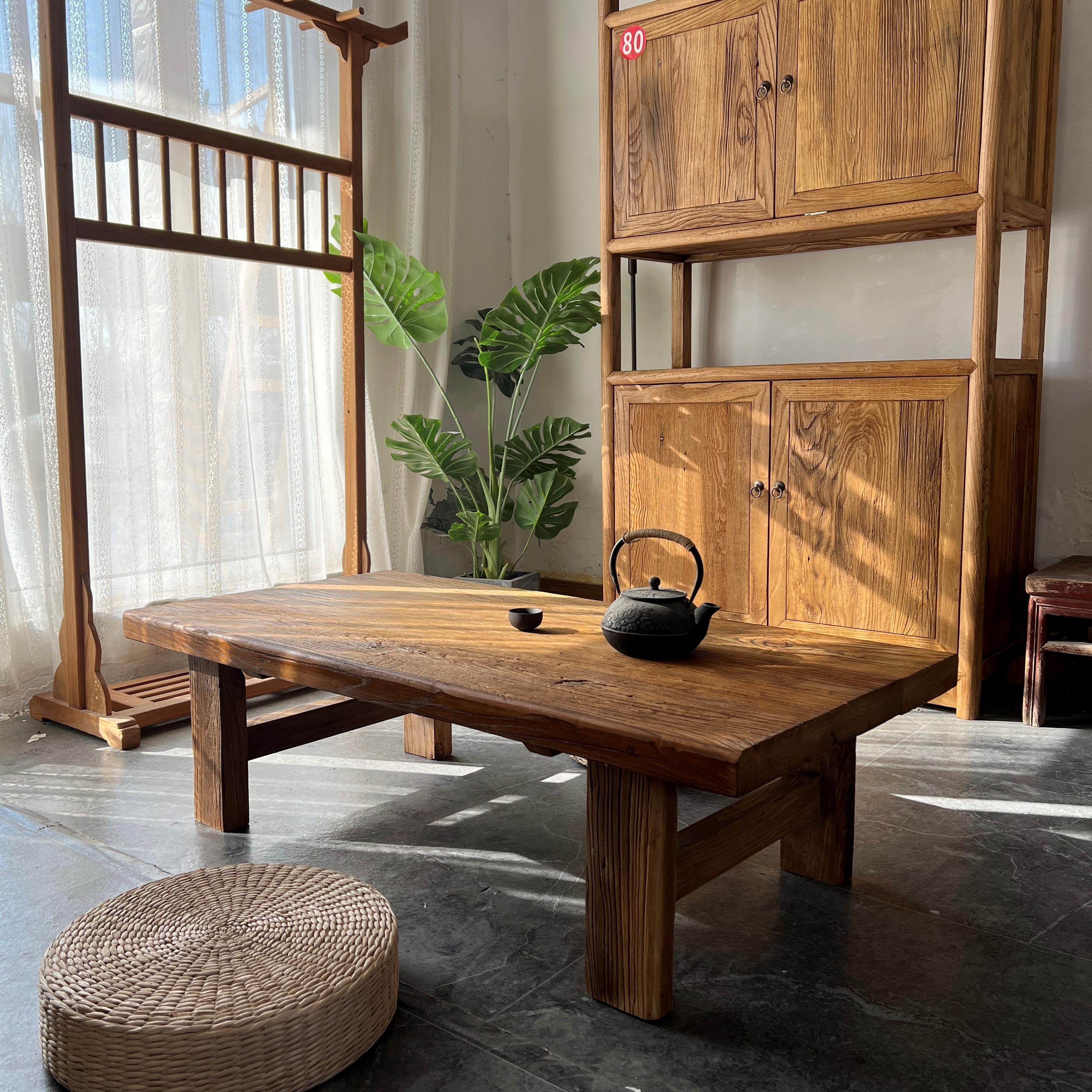 老榆木茶几榻榻米民宿茶桌复古风茶台田园风小矮桌飘窗桌实木地台